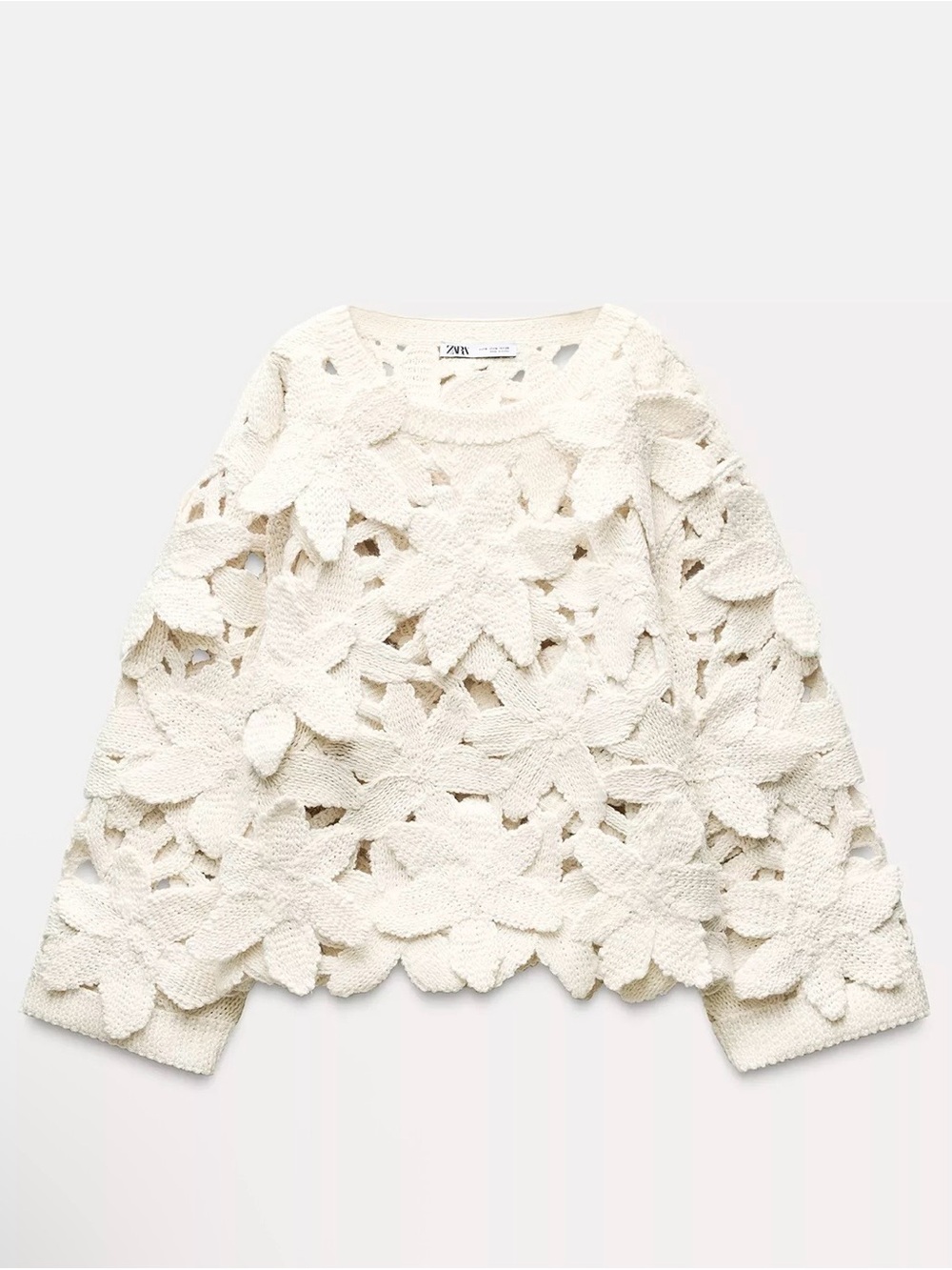 ZARA Textured Floral Knit Sweater